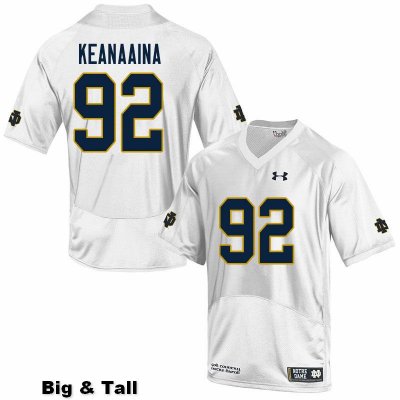 Notre Dame Fighting Irish Men's Aidan Keanaaina #92 White Under Armour Authentic Stitched Big & Tall College NCAA Football Jersey WJS4799NZ